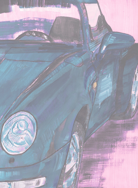 A drawing of the porche car used in the Komo campaign