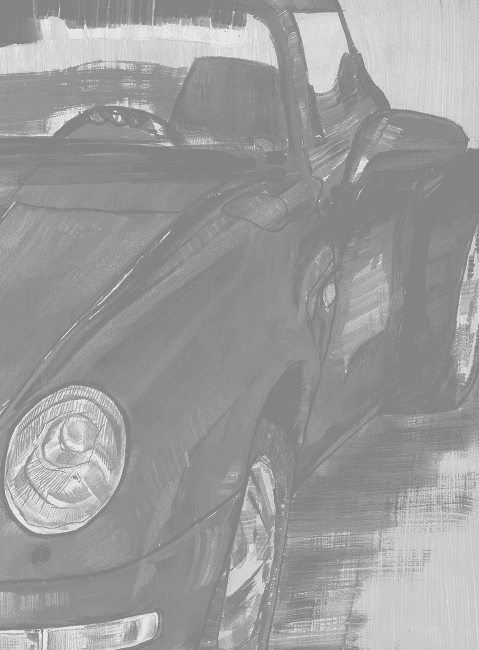 A drawing of the porche car used in the Komo campaign
